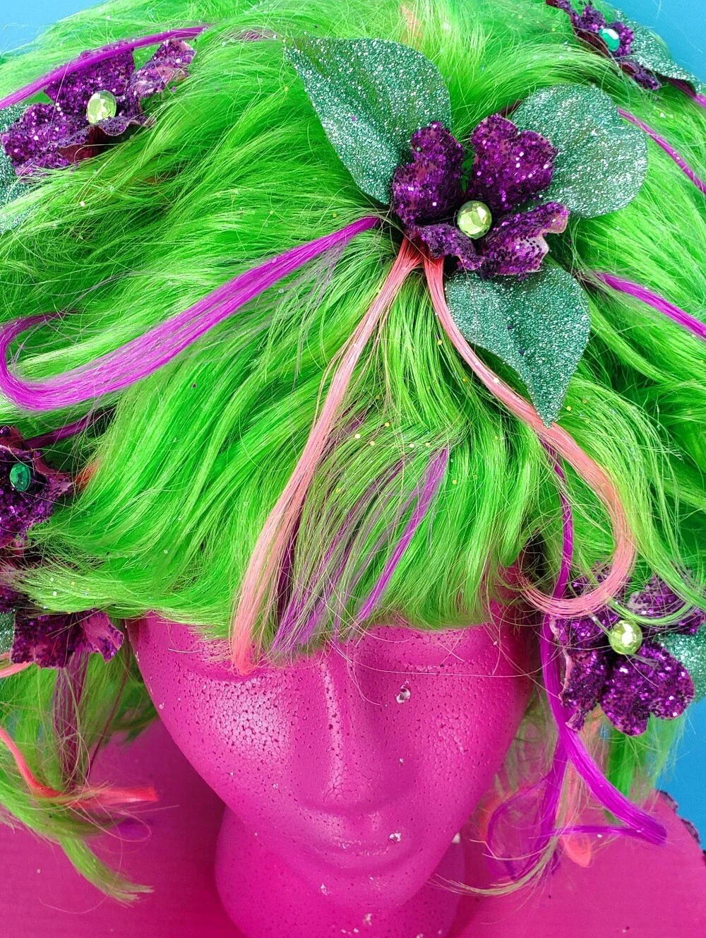 Fifi's custom green and purple wig
